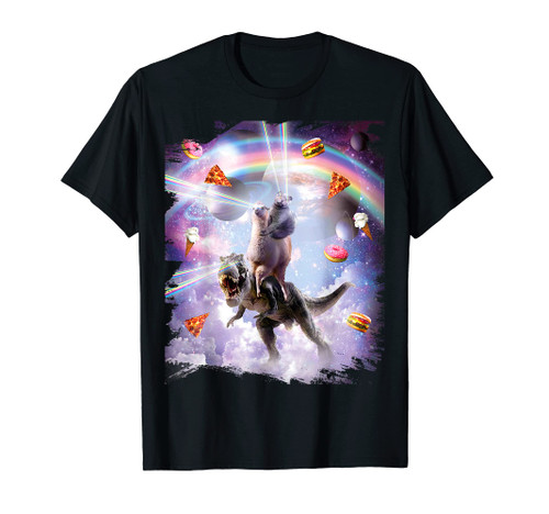 llama dinosaur laser-eyes space cat - rainbow T-Shirt llama dinosaur laser-eyes space cat - rainbow T-Shirt
