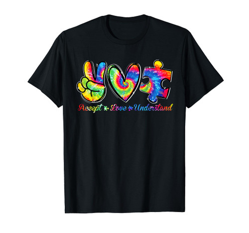 Autism Accept Love Understand Puzzle Pieces Tie Dye Rainbow T-Shirt Autism Accept Love Understand Puzzle Pieces Tie Dye Rainbow T-Shirt