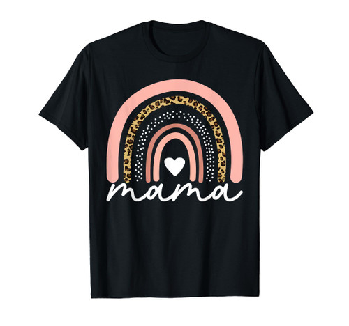 Boho Rainbow Mama Heart Mother's Day Leopard Mom Cute Mommy T-Shirt