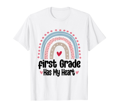 1st first Grade Has My Heart Rainbow Valentines Day Teacher T-Shirt
