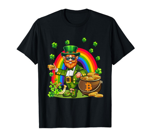 Funny St Patrick's Day Bitcoin rainbow Leprechaun T-Shirt