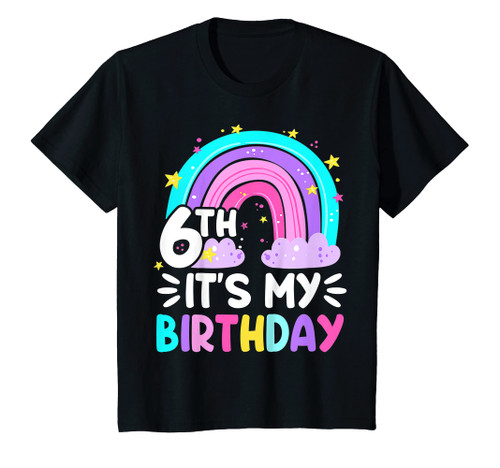Kids 6 Six Year Old Shirt 6th Birthday Kid Rainbow Party Family T-Shirt