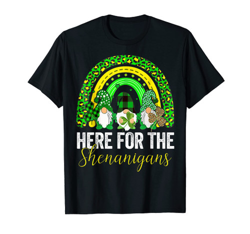 Here For The Shenanigans Gnome Rainbow St Patricks Day T-Shirt Here For The Shenanigans Gnome Rainbow St Patricks Day T-Shirt