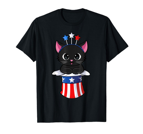 Cat 4th of July Meowica Kitten American Patriotic Boys Girls T-Shirt