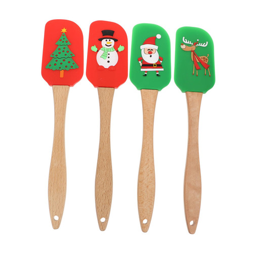 FUOYLOO 4pcs Cream Spatula Pastry Scraper Kitchen Scraper Snowmen Pancake Spatula Mixing Spatula Scraper Cream Butter Spatula Jar Spatulas Kitchen Spatula Cake Baking Wood One-piece Cutter