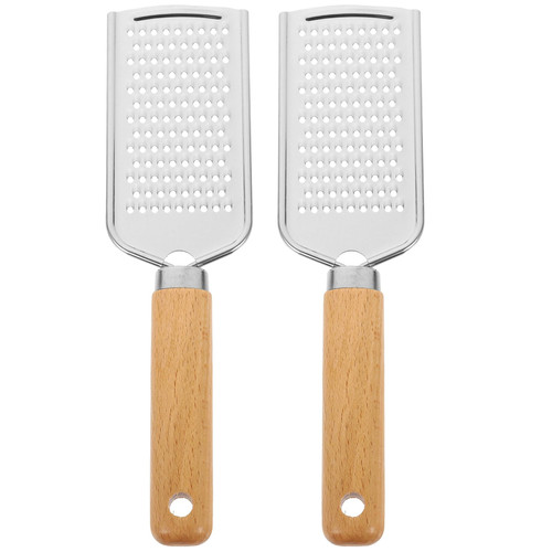 Hemoton 2 Pack Cheese Graters with Wooden Handle Stainless Steel Citrus Zester Lemon Zester Graters Shredder for Kitchen, Ginger Stainless Steel Cheese Shredder