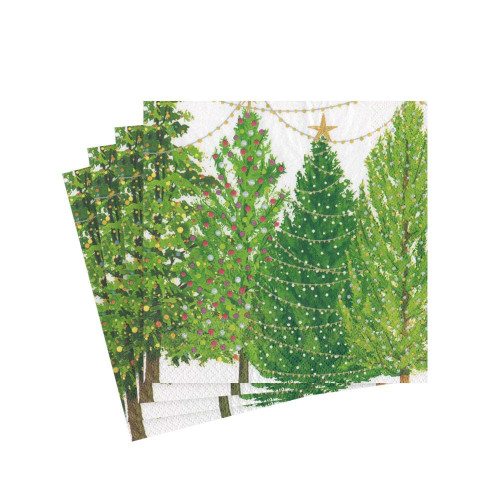 Caspari Christmas Trees with Lights Paper Cocktail Napkins - 20 Per Package