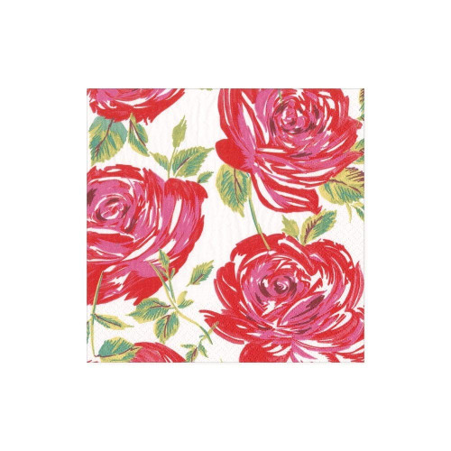 Caspari Bella Rosa Paper Cocktail Napkins in Red, 20 Per Package