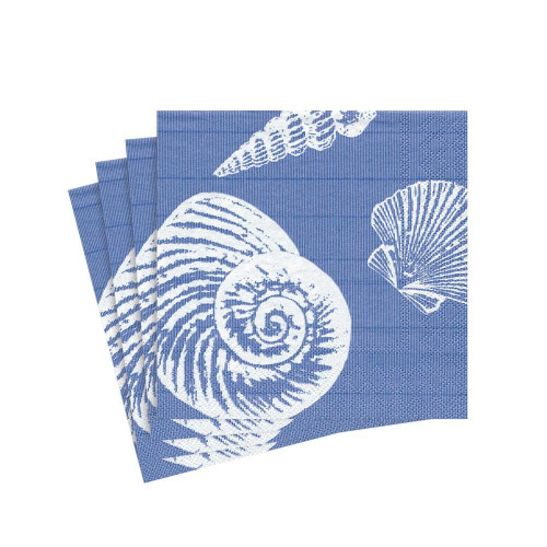 Caspari Shells Paper Cocktail Napkins in Ocean Blue - 20 Per Package