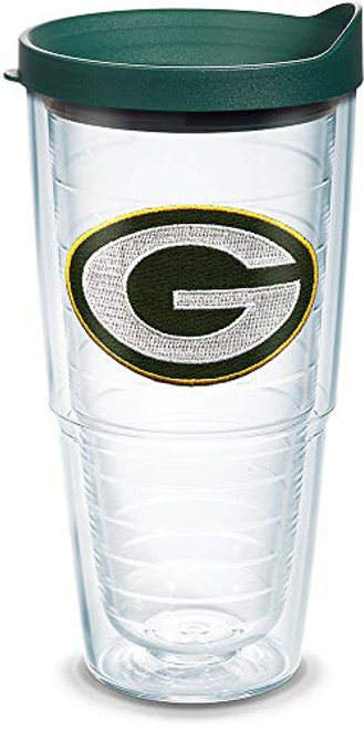 Tervis 1039075 NFL Green Bay Packers Primary Logo Tumbler with Emblem and Hunter Green Lid 24oz, Clear