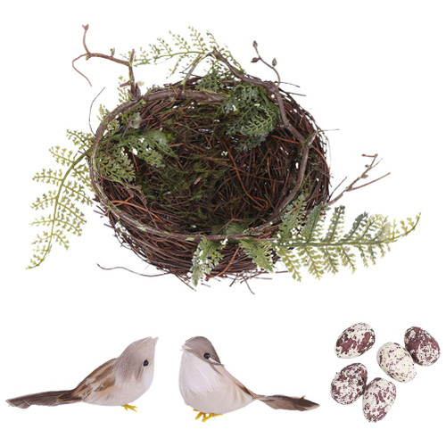 LUOZZY Artificial Bird Nest Tree Ornament Rattan Bird Nest and Fake Eggs Easter Decoration Home Craft