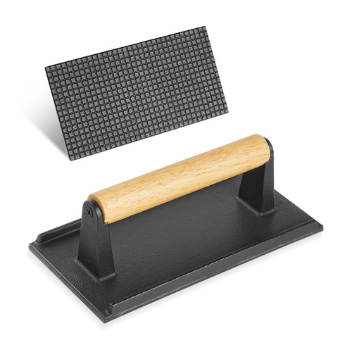 JCLMER Burger Press, 8.2" Rectangle Grill Press, Heavy-Duty Cast Iron Smash Bacon Press Meat Steak with Wood Handle for Blackstone Griddle, BBQ, Burgers, Bread, Steaks, Sandwich, Nonstick Pan JCLMER Burger Press, 8.2" Rectangle Grill Press, Heavy-Duty Cast Iron Smash Bacon Press Meat Steak with Wood Handle for Blackstone Griddle, BBQ, Burgers, Bread, Steaks, Sandwich, Nonstick Pan