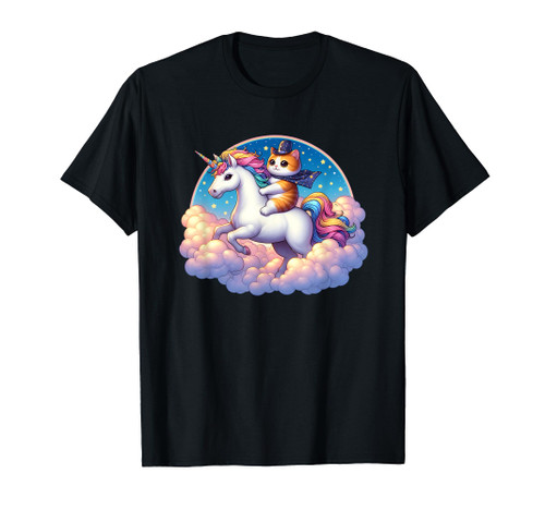 Cat Riding Unicorn in the Sky funny Cat T-Shirt