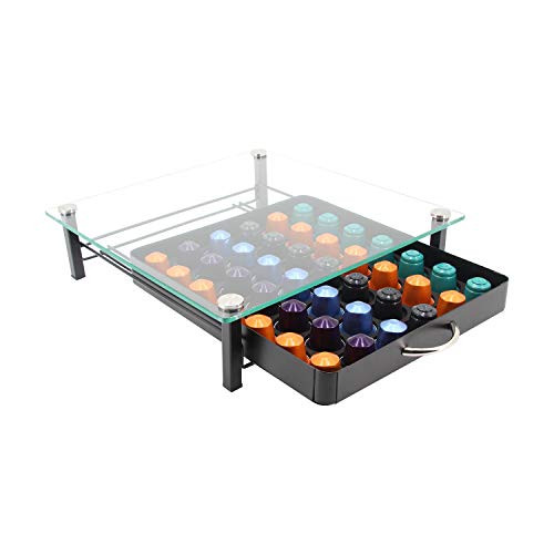 FlagShip Coffee Capsule Drawer Display Storage Pod Holder for Nespresso Originaline (42 Pods Glass)