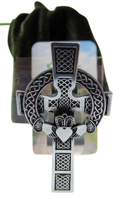 Westmon Works Irish Visor Clip with Celtic Cross of Ireland and Claddagh Pewter Car Auto Decoration with Blessing Prayer Card for Drivers