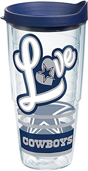 Tervis 1280538 NFL Dallas Cowboys Love Tumbler with Wrap and Navy Lid 24oz, Clear