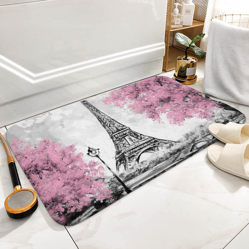 Paris Eiffel Tower Bathroom Rug Mat, Extra Soft and Absorbent Microfiber Bath Rugs, Non-Slip Plush Bath Carpet, Bath Mats for Bathroom Floor, Tub and Shower 16"x24"