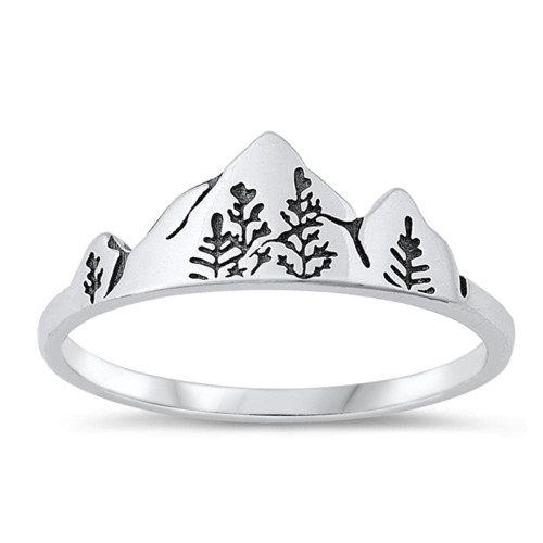 Mountains & Trees Nature Ring New 925 Sterling Silver Wilderness Band Size 8