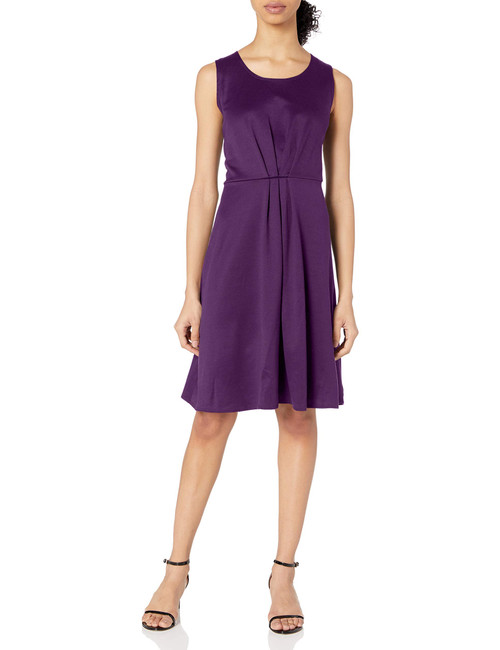 Star Vixen Women's Sleeveless Cinch-Pleat Skater Dress, Purple, Medium