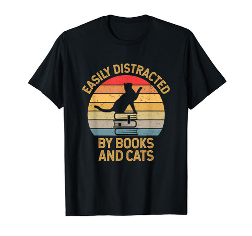 Easily Distracted by Books and Cats T-Shirt