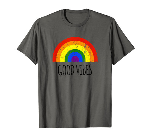 Rainbow Good Vibes Vintage Positive Equality Pride Humanity T-Shirt