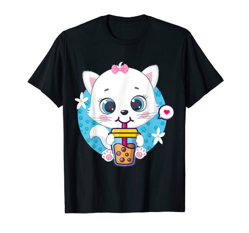 Cat Boba Tea Bubble Tea Anime Kawaii Neko Gift Girls Teens T-Shirt