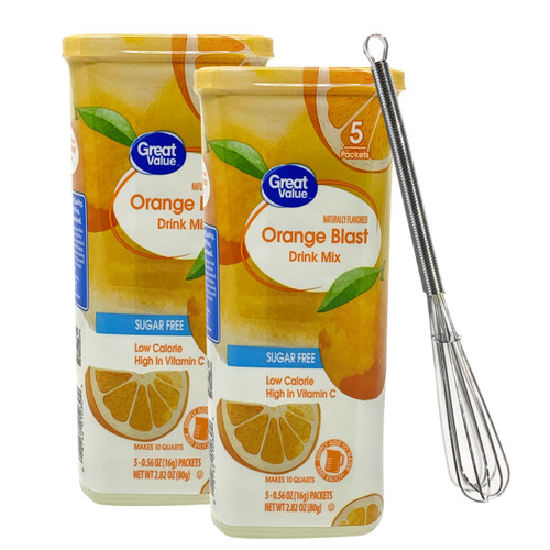 Orange Blast Drink Mix Bundle with ShopexZone Mini Whisk Multi Use 7 Inches Long Whisk for Mixing Drinks Great Value Orange Early Rise 5 Individual Packets Pack of 2 (Orange Blast)