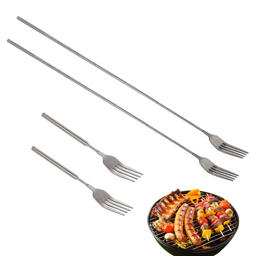 4 PCS Telescopic Fork 8.7-25.4 Inch Long Stainless Steel Retractable Fork BBQ Extendable Long Handle Fork Barbecue Toasting Dinner Fruit Dessert Extending Fork Stainless Steel Tableware