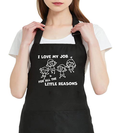 GXVUIS I Love My Job Aprons for Women with 2 Pockets Waterproof Adjustable Bib Kitchen Cooking BBQ Apron Teachers Gifts Black