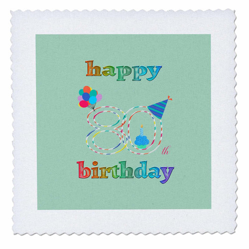 3dRose Happy 80th Birthday, Cupcake with Candle, Balloons, Hat,... - Quilt Squares (qs_350714_5)