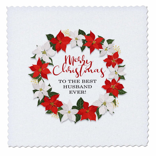 3dRose Merry Christmas to The Best Husband Ever - Poinsettia Wreath - Quilt Squares (qs_350562_5)