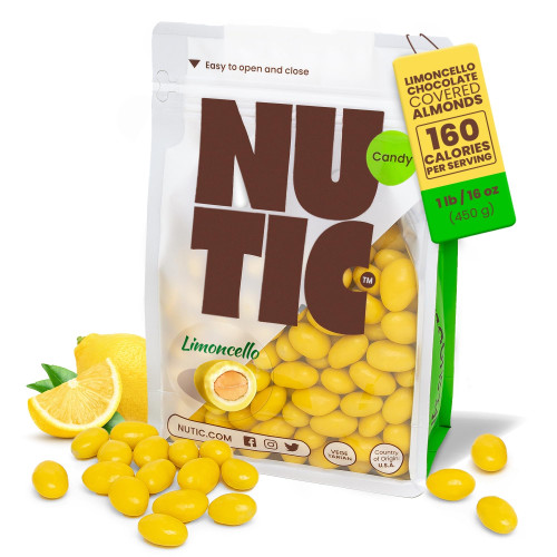 Nutic Lemoncello Chocolate Covered Almonds - 1 Lb. Roasted Almond in White Chocolate & Lemon Creme Candy. Citrus Bliss Flavors for Perfect Snacks & Gifts, Made in USA - (Pack of 1)