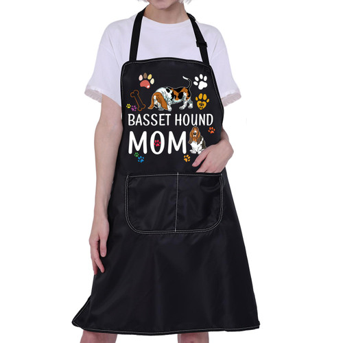 CMNIM Basset Hound Aprons Gifts Basset Hound Mom Dad Gifts Basset Hound Kitchen Cooking Aprons BBQ Chef Apron With Pockets (Basset Hound mom Aprons)