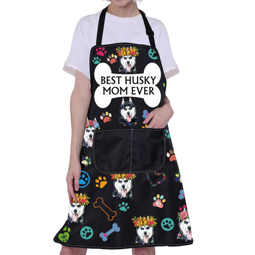 CMNIM Husky Mom Dad Gifts Husky Dog Aprons Husky Kitchen Cooking Apron with Pocket Husky Dog Lover Gifts Funny Husky Apron (Husky Mom apron)