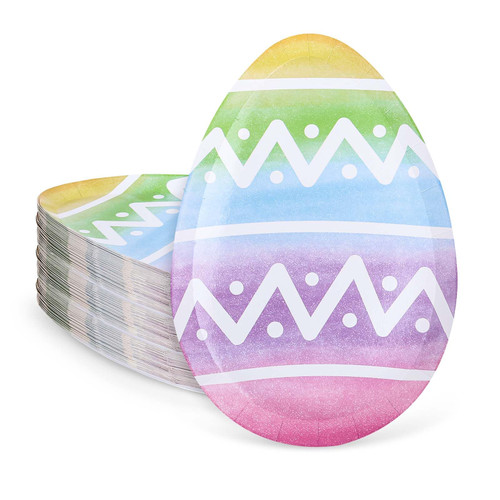Whaline 40Pcs Easter Paper Plates Easter Egg Shape Disposable Plates Watercolor Colorful Decorative Tableware for Spring Holiday Birthday Party Supplies Table Decor, 8.3 x 6 Inch