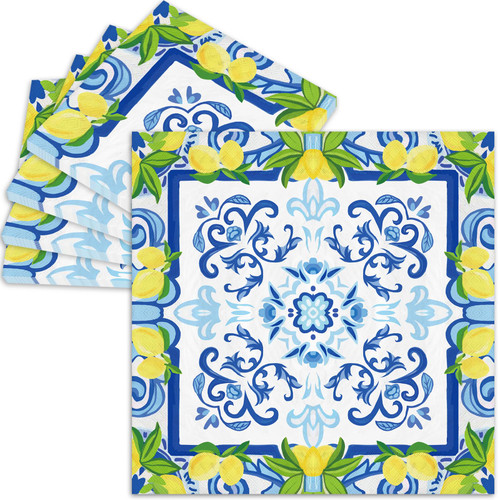 JarThenaAMCS 80Pcs Lemon Paper Napkins Cyan-Blue Tile Luncheon Napkins Watercolor Lemon Disposable Dinner Napkins for Spring Summer Party Supplies JarThenaAMCS 80Pcs Lemon Paper Napkins Cyan-Blue Tile Luncheon Napkins Watercolor Lemon Disposable Dinner Napkins for Spring Summer Party Supplies