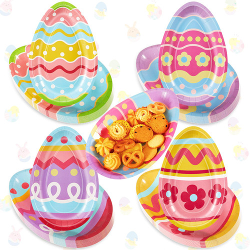 SiliFine 48 Pcs Easter Paper Plates 10.6 x 7.2 Inch Easter Egg Shaped Disposable Plates Colorful Disposable Platters Watercolor Easter Egg Decorative Tableware for Easter Holiday Spring Dinner Party