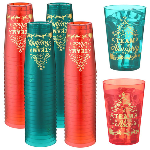 Nitial 60 Pcs 12 oz Hard Plastic Christmas Party Cups Red and Green Christmas Decorations Cups Drinking Cups Beer Beverage Snack Cups Christmas Party Favors Supplies(Team Naughty or Nice)