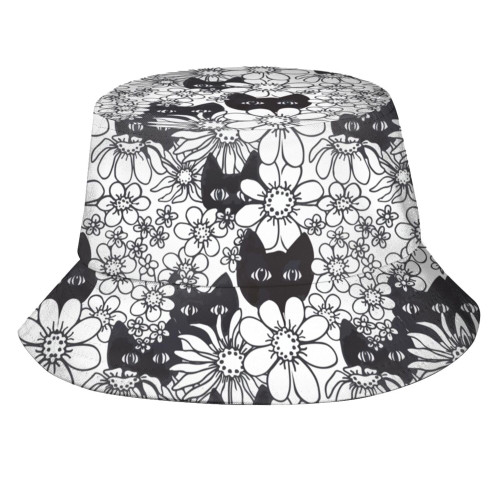 AIMASTZ Black Cats in Daisies Bucket Hat Unisex Outdoor Summer Beach Sun Hat Packable Fisherman Cap AIMASTZ Black Cats in Daisies Bucket Hat Unisex Outdoor Summer Beach Sun Hat Packable Fisherman Cap