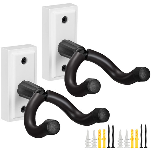 POGOLAB Guitar Wall Mount Hanger 2 Pack, Guitar Wall Hanger Holder Hook Bracket Stand, Guitar Hanger, Guitar Wall Mount, for Acoustic Electric Guitar Bass Ukulele Banjo Mandolin - White