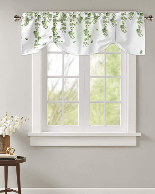 Tie Up Curtain Valance for Kitchen,Green Eucalyptus Leaves White Back Window Valances Adjustable Tie-up Shade Valance,Spring Country Vine Leaf Watercolor Rod Pocket Short Curtains Bathroom 42x18in Tie Up Curtain Valance for Kitchen,Green Eucalyptus Leaves White Back Window Valances Adjustable Tie-up Shade Valance,Spring Country Vine Leaf Watercolor Rod Pocket Short Curtains Bathroom 42x18in