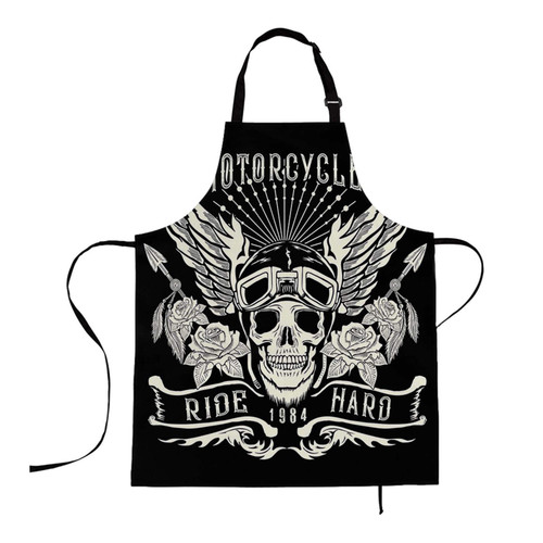 HOSNYE Aprons Tattoo Apron Motorcycle Skull with Helmet and Wings Kitchen Bib with Adjustable Neck for Cooking Gardening,Adult Size