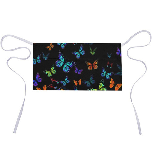 PUYWTIY Waterproof Waitress Apron with 3 Pockets, Black Blue Monarch Butterfly Server Aprons Kitchen Half Waist Apron with Long Strap for Men Women