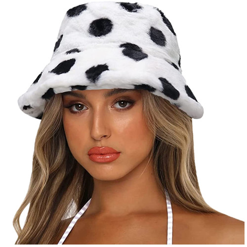 BCDlily Warm Faux Fur Wool Winter Bucket Hat Women Dot Print Cloche Hats Fisherman Cap (White) BCDlily Warm Faux Fur Wool Winter Bucket Hat Women Dot Print Cloche Hats Fisherman Cap (White)