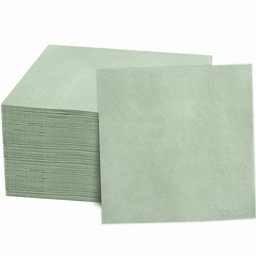 FLOWERCAT 100-Count 2-Ply Sage Green Napkins Cocktail Napkins - Green Beverage Napkins Disposable Premium Quality - 5" x 5" Green Paper Napkins for Party &Easter,Bar,Weddings,Birthday
