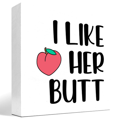 I Like Her But Wood Block Sign Desk Decor,Funny Couple Love Quote Wooden Box Plaque Sign Desk Decor for Home Bedroom Bathroom Shelf Table Decorations