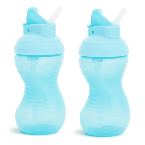 Munchkin Mighty Grip Flip Straw 10oz Sippy Cups - Durable, BPA Free, Straw Cup with Contoured Design & Leak-Proof Soft Silicone Straw - Toddler Straw Cups, Dishwasher Safe (Blue 2 Count)