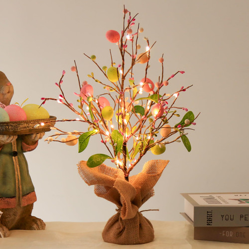 Vanthylit Easter Decorations, Easter Egg Tree with LED Lights, Battery Powered Tabletop Tree, Table Centerpiece Tree Light for Home Party Wedding Holiday Decor