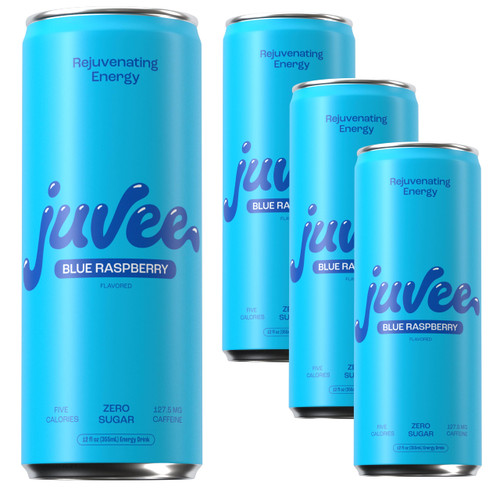 Juvee Rejuvenating Energy Drink. Blue Raspberry. Sugar Free Energy Drinks. Taurine, Vitamin B12, Vitamin B6. 128 Mg Of Caffeine. L-Theanine For Mood Support. Panax Ginseng For Focus. Vitamin C For Immune Support. Gluten Free 12 Oz (Pack of 4)