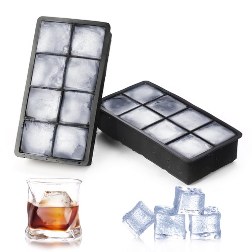 SIVITICK Silicone Ice Cube Trays 2 Pack - Large Ice Tray Molds for making 16 Giant Ice Cubes for Whiskey, Cocktails, Soups and Frozen Treats - Stackable Square Ice Cube Tray, BPA Free